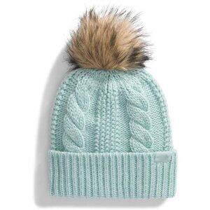 ✨ The North Face Fur Pom Beanie Women Blue Oh Mega Stylish Cable Texturing Hats